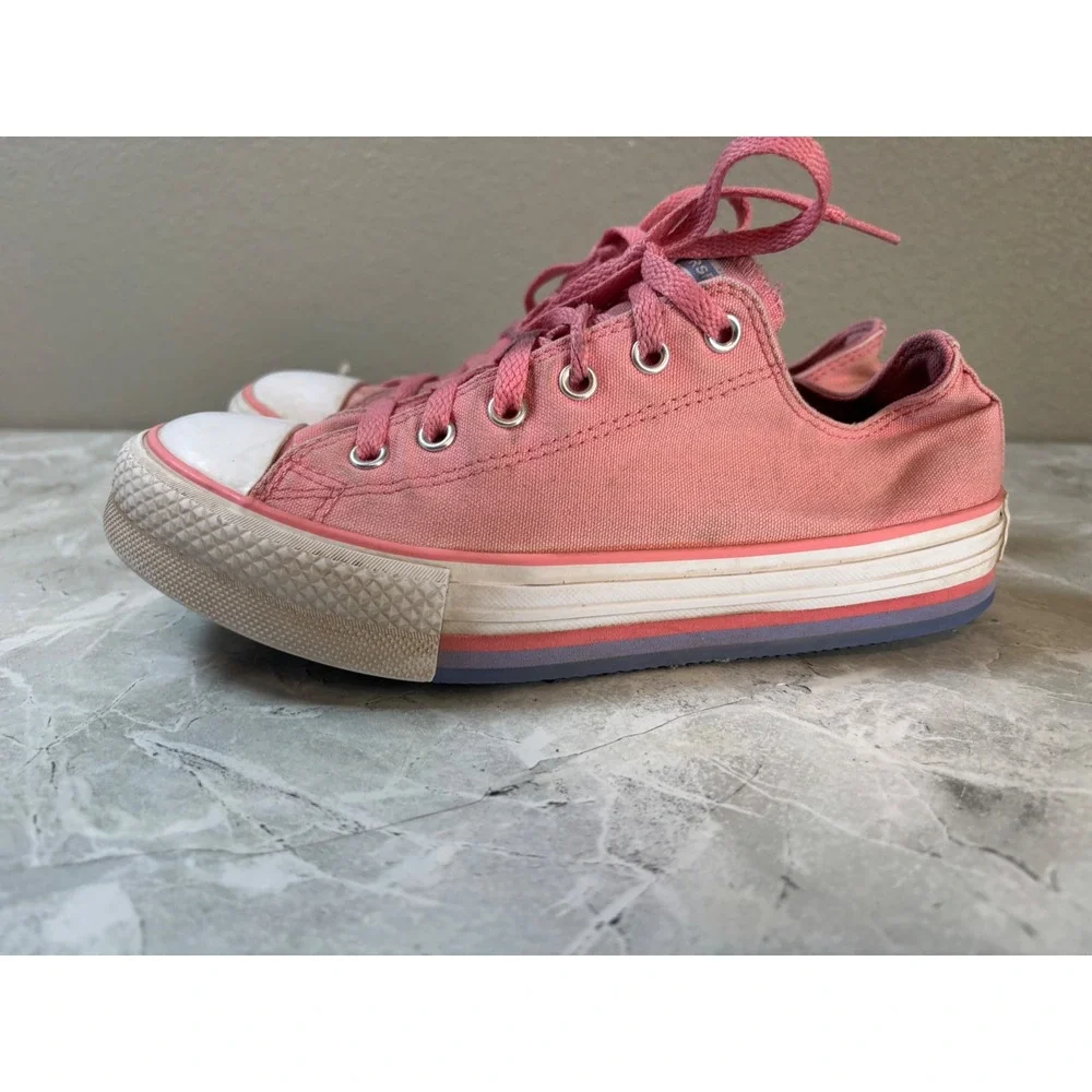Converse All Star Junior Pink Platform Low Top Sneakers‎ 670735F Size 4.5Y